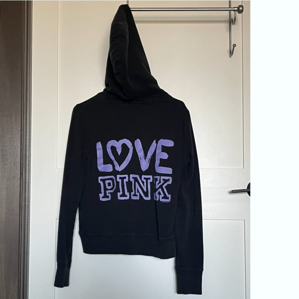 PINK Victoria's Secret Black Hoodie with Purple Lettering